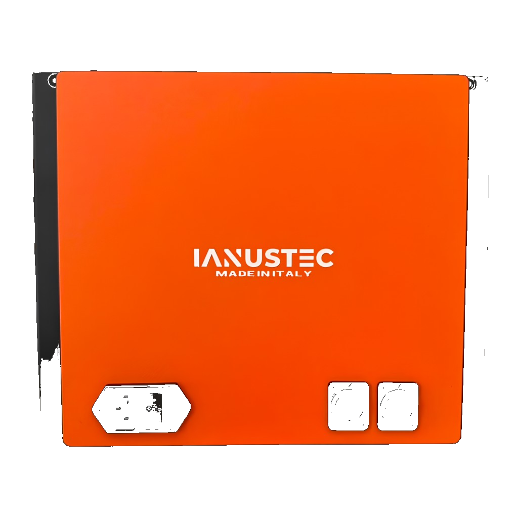 Pannello posteriore NEURA Rack arancione IANUSTEC — alimentazione 220V e due porte RJ45